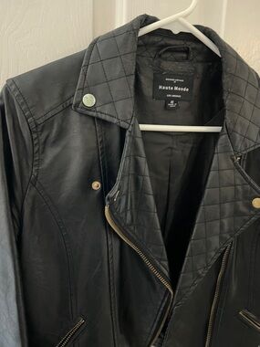 Haute Monde Black Quilted Collar Faux Leather Biker Jacket